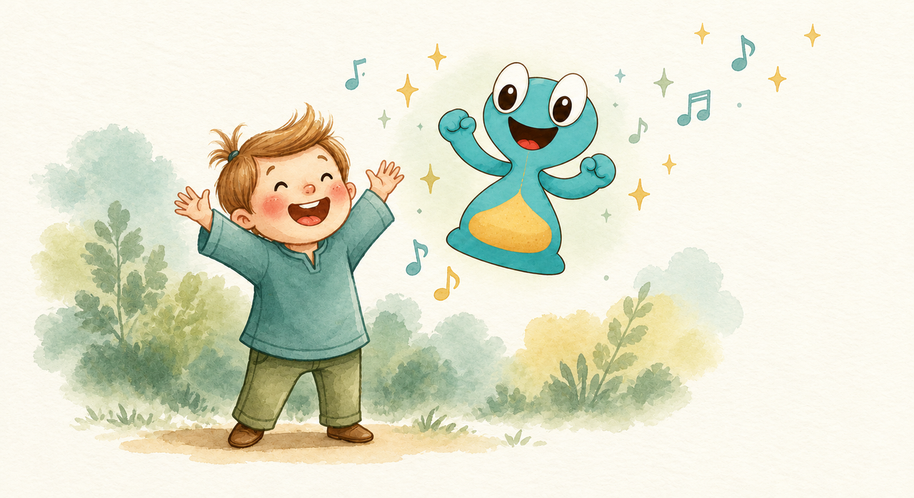 Joyful child with a magical hourglass timer